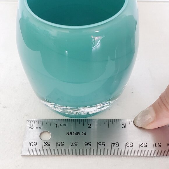 One Glass.Ful Hand Blown Light Blue Cased Glass Votive, Art Glass Candleholders - Picture 5 of 6